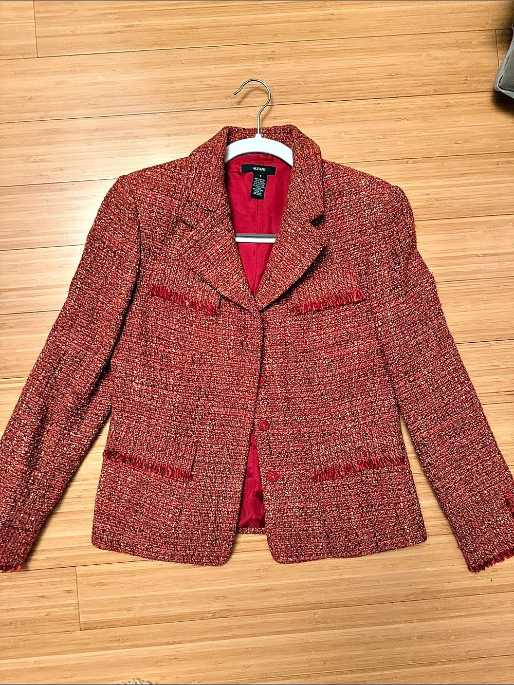 Alfani Tweed Blazer in Red/Orange & Gold Size 4